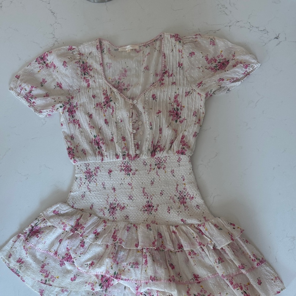 LoveShackFancy Cream and Pink Floral Kids Dress
